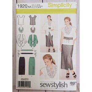 Misses Women Skirt, Top, Jacket, Scarf and Belt Sewing Pattern Simplicity 1920